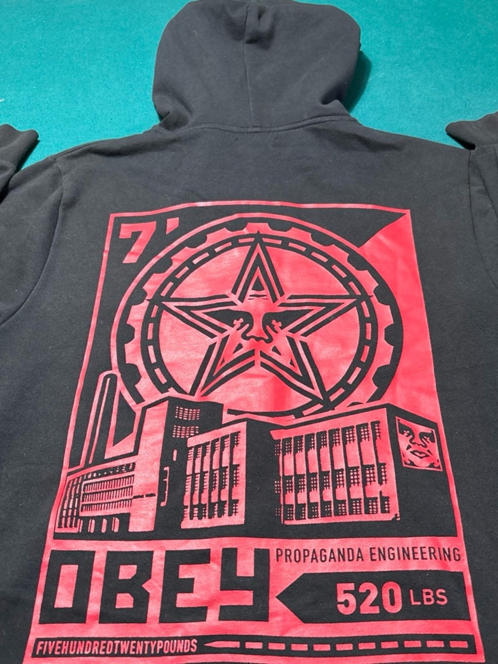 Obey Men’s Black Hoodie with Red Graphic Propaganda Print , L , $25